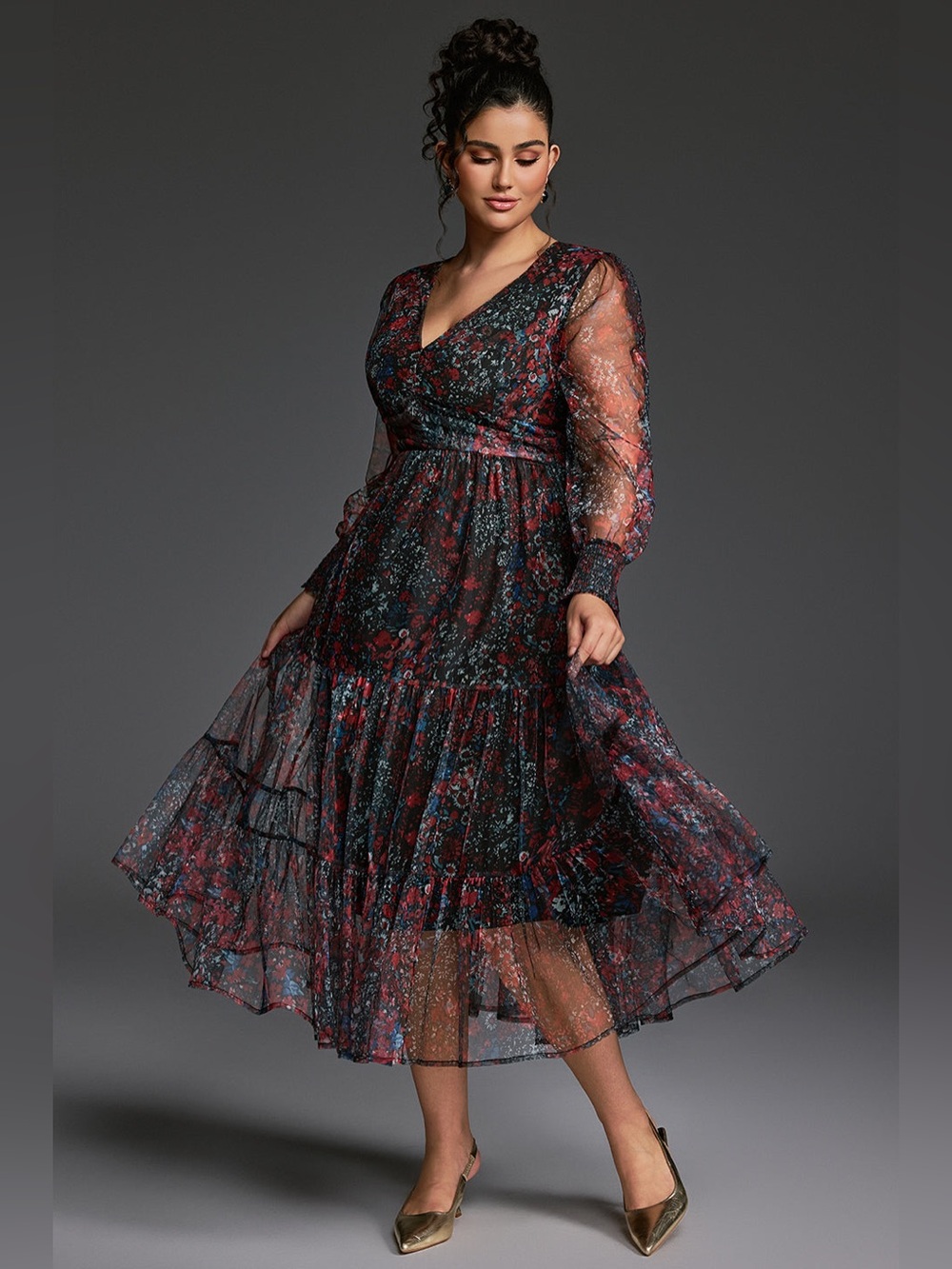 Cuyeins Floral Maxi Dress in Black & Red Size 2X Like New